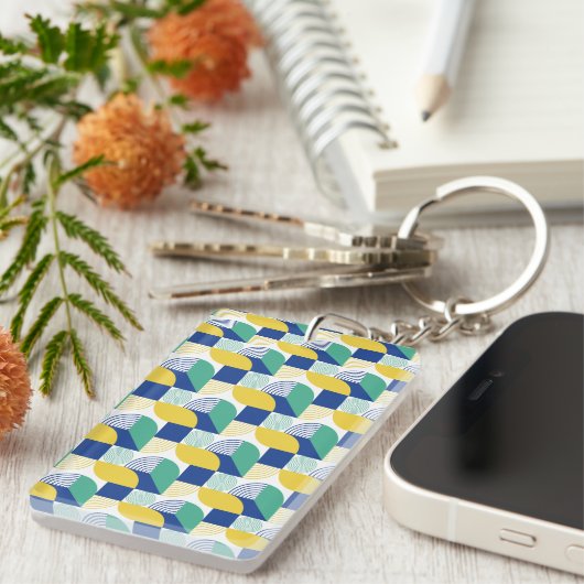 Blue Green Yellow Abstract Geometric Pattern Sleutelhanger (Voorkant Rechts)