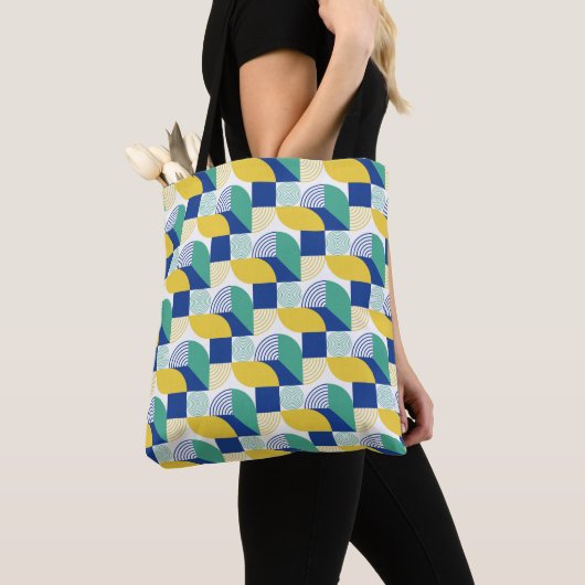 Blue Green Yellow Abstract Geometric Pattern Tote Bag (Dichtbij)