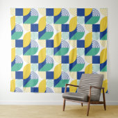 Blue Green Yellow Abstract Geometric Pattern Wandkleed (In Situ (horizontaal))
