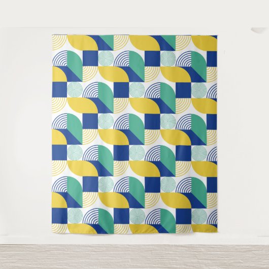 Blue Green Yellow Abstract Geometric Pattern Wandkleed (Voorkant)