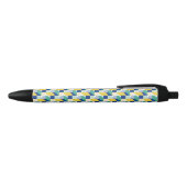 Blue Green Yellow Abstract Geometric Pattern Zwarte Inkt Pen (Bovenkant)