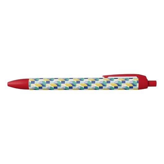 Blue Green Yellow Abstract Geometric Pattern Zwarte Inkt Pen (Bovenkant)