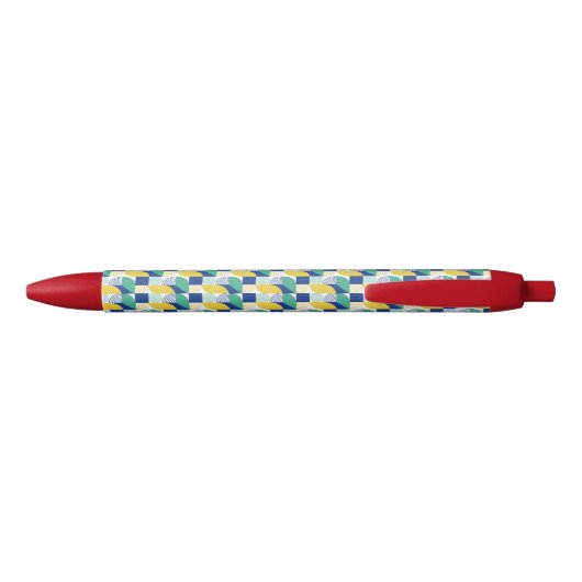 Blue Green Yellow Abstract Geometric Pattern Zwarte Inkt Pen (Achterkant)