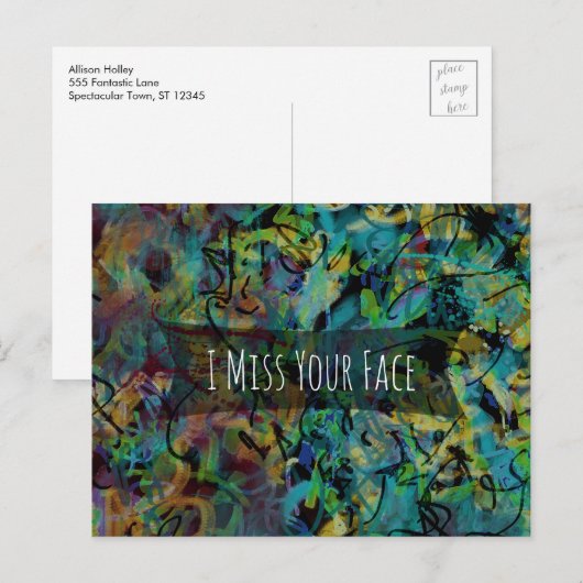 Blue Green Yellow Digital Art "I Miss Your Face" Briefkaart (Voorkant / Achterkant)