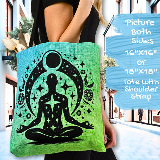 Blue Green Yoga Meditation Design on a  Tote Bag