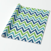 Blue Green Zigzags Ikat Pattern Cadeaupapier (Uitgerold)