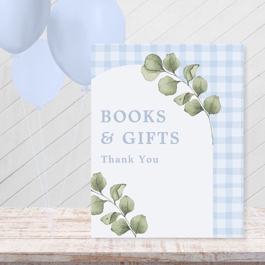 Blue Greenery Boy Baby shower Boeken en geschenken Reclamebord Met Voetstuk