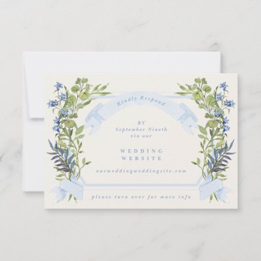 blue greenery crest website QR CODE wedding RSVP Kaart (Voorkant)