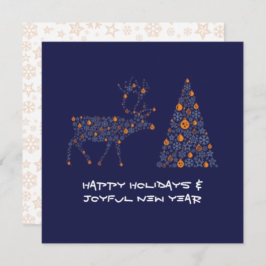 Blue greeting card HAPPY HOLIDAYS JOYFUL NEW YEAR Feestdagenkaart (Voorkant / Achterkant)