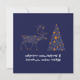Blue greeting card HAPPY HOLIDAYS JOYFUL NEW YEAR Feestdagenkaart