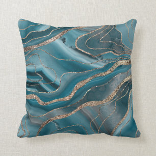 Blue Grey Agate Gold Glitter Glam #1 Kussen
