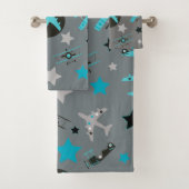 Blue Grey Airplanes Pattern Personalized Bad Handdoek (Insitu)