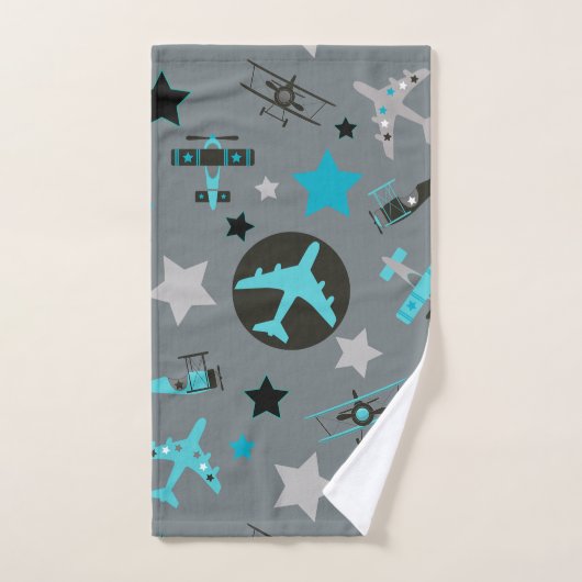 Blue Grey Airplanes Pattern Personalized Bad Handdoek (Handdoek)