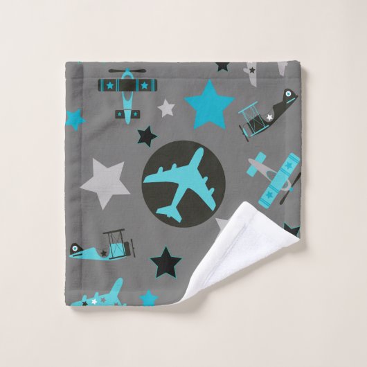 Blue Grey Airplanes Pattern Personalized Bad Handdoek (Wasdoekje)