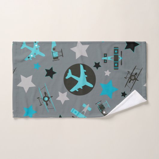 Blue Grey Airplanes Pattern Personalized Bad Handdoek (Handdoek)