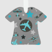 Blue Grey Airplanes Pattern Personalized Ornament (achterkant)