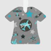 Blue Grey Airplanes Pattern Personalized Ornament (voorkant)