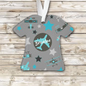Blue Grey Airplanes Pattern Personalized Ornament