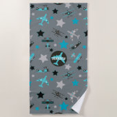 Blue Grey Airplanes Pattern Personalized Strandlaken (Voorkant)