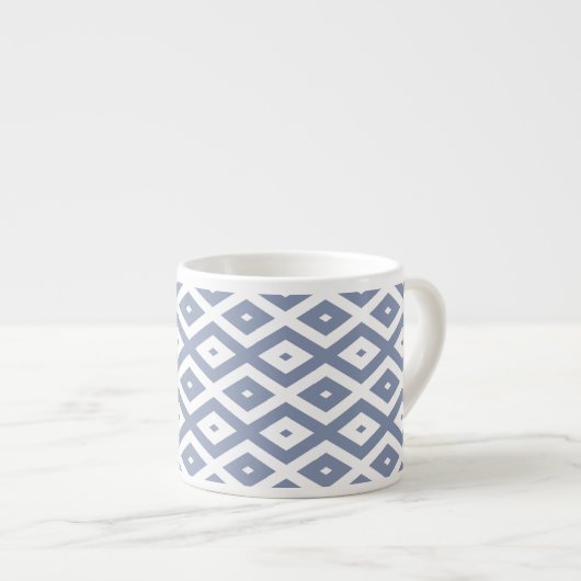 Blue grey and white diamond pattern espresso kop (Voorkant rechts)