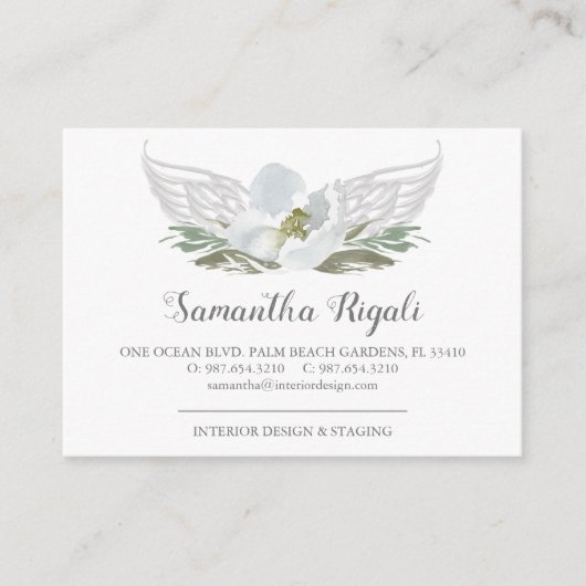 Blue Grey Angel Wings Floral Visitekaartjes Informatiekaartje (Voorkant)