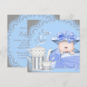 Blue Grey Baby Boy Sip en zie Uitnodigingen (Voorkant / Achterkant)