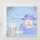 Blue Grey Baby Boy Sip en zie Uitnodigingen (Voorkant)