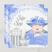 Blue Grey Baby Boy Sip en zie Uitnodigingen (Voorkant / Achterkant)