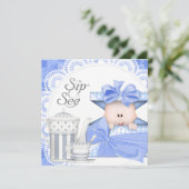 Blue Grey Baby Boy Sip en zie Uitnodigingen (Staand voorkant)