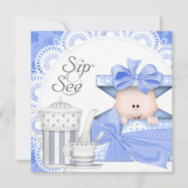 Blue Grey Baby Boy Sip en zie Uitnodigingen