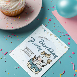 Blue Grey Baby Dragon verjaardagsuitnodiging Kaart