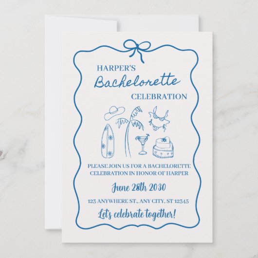 Blue & Grey Beach Bachelorette Weekendschema Kaart (Voorkant)