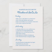 Blue & Grey Beach Bachelorette Weekendschema Kaart (Achterkant)
