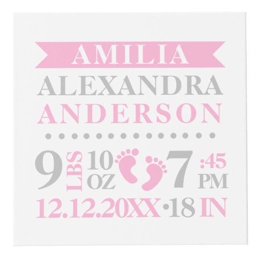 Blue Grey Birth Stats BABY Girl Keepomwille PHOTO Kubus (Voorkant)