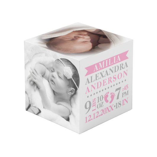 Blue Grey Birth Stats BABY Girl Keepomwille PHOTO Kubus (Achter hoekig)