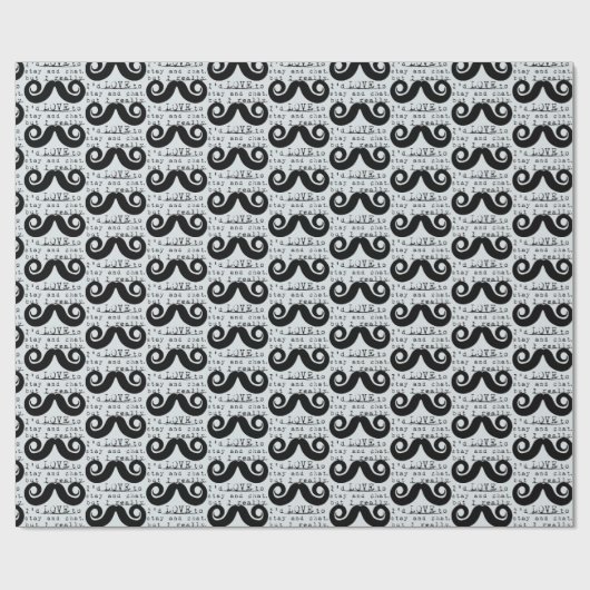 Blue Grey Black Funny Humor I Mustache Cadeaupapier (Vlak)