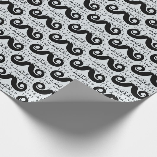 Blue Grey Black Funny Humor I Mustache Cadeaupapier (Hoek)