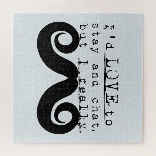 Blue Grey Black Funny Humor I Mustache Legpuzzel (Horizontaal)
