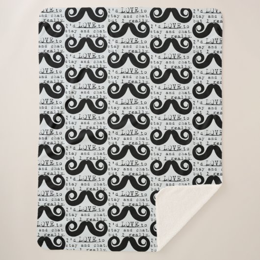 Blue Grey Black Funny Humor I Mustache Sherpa Deken (Voorkant)