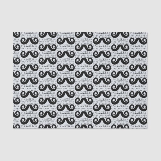 Blue Grey Black Funny Humor I Mustache Tissuepapier (Voorkant)