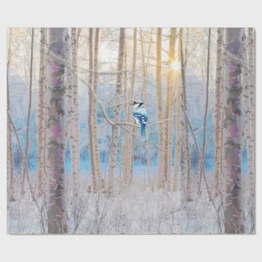 Blue Grey Blue Jay Bird Forest Trees Art Cadeaupapier (Vlak)