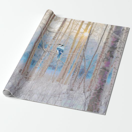 Blue Grey Blue Jay Bird Forest Trees Art Cadeaupapier (Uitgerold)