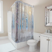 Blue Grey Blue Jay Bird Forest Trees Art Douchegordijn (In situ)