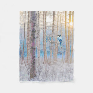 Blue Grey Blue Jay Bird Forest Trees Art Fleece Deken