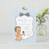 Blue Grey Bow Stropdas Boy Baby shower Kaart (Staand voorkant)
