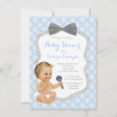 Blue Grey Bow Stropdas Boy Baby shower Kaart (Voorkant)