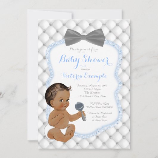 Blue Grey Bow Stropdas Etnische Jongen Baby shower Kaart (Voorkant)