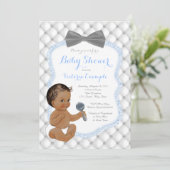 Blue Grey Bow Stropdas Etnische Jongen Baby shower Kaart (Staand voorkant)