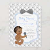 Blue Grey Bow Stropdas Etnische Jongen Baby shower Kaart (Voorkant / Achterkant)