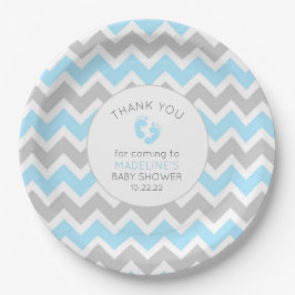 Blue Grey Boy baby shower tafeldecor, papieren bor Papieren Bordje